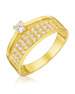 Wide 14k Gold Ring with Pavé Cubic Zirconia