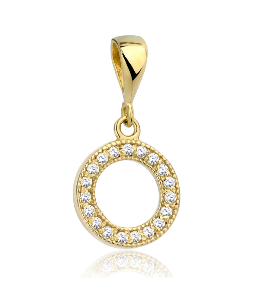 Round gold pendant with dragonflies and zircons