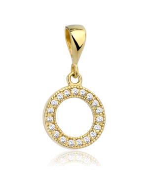 Round gold pendant with dragonflies and zircons