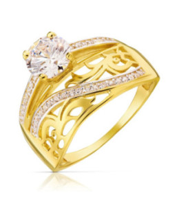 14k Gold Wide Ring with White Stones – Elegant Openwork Design