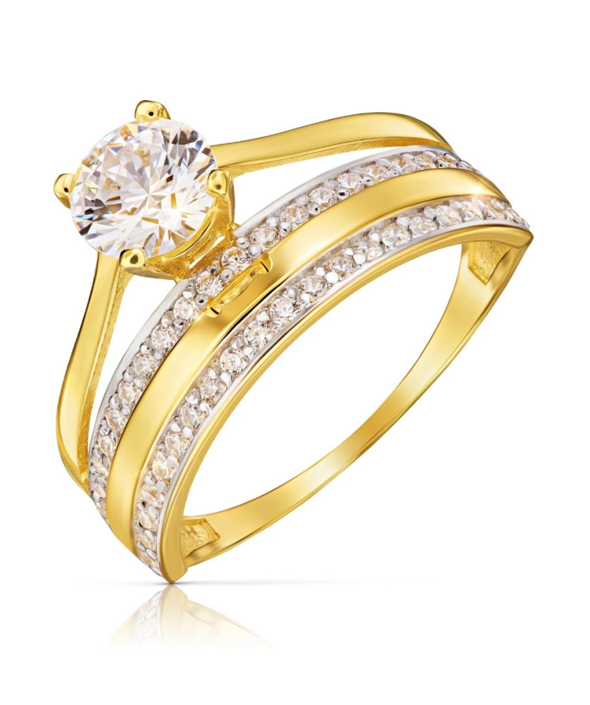 14k Gold Ring with Cubic Zirconia Trio Lines