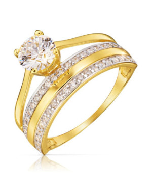 14k Gold Ring with Cubic Zirconia Trio Lines