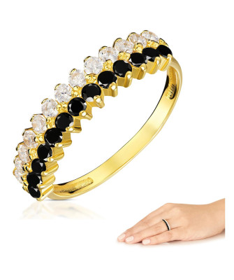 Gold ring 8k black and white zirconia