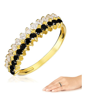 Gold ring 8k black and white zirconia