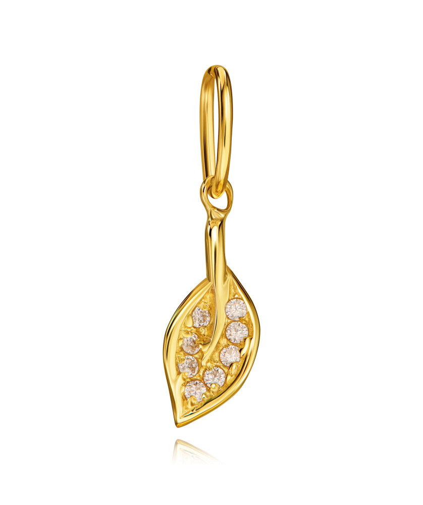 14k Gold Leaf Pendant with Cubic Zirconia | Elegant Nature-Inspired Jewellery