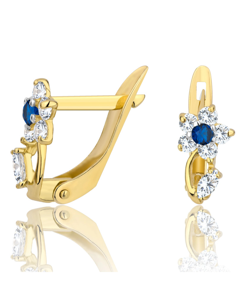Gold flower earrings with cubic zirconia