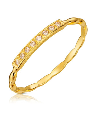 Woven 8k Gold Ring with White Zirconia Line