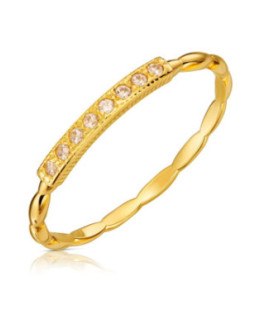Woven 8k Gold Ring with White Zirconia Line