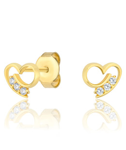 Gold heart earrings cubic zirconia stud 14k