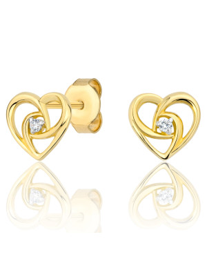 Gold heart earrings cubic zirconia stud