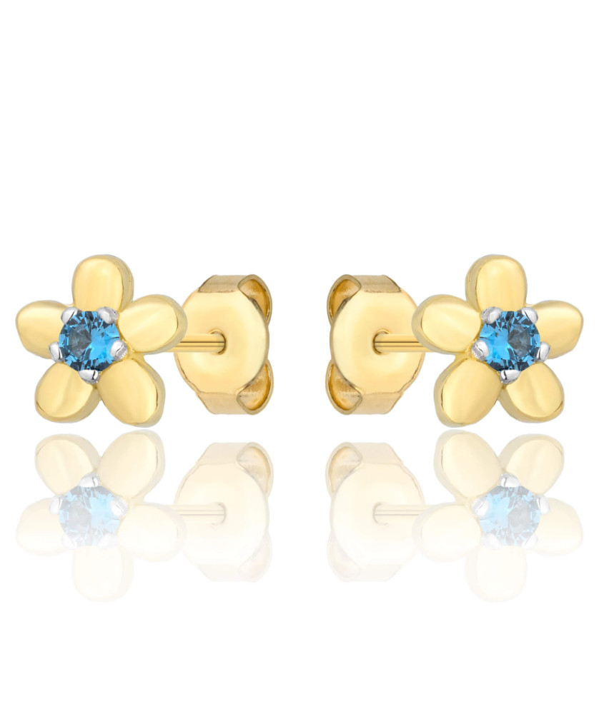 Delicate blue flower gold earrings 8k