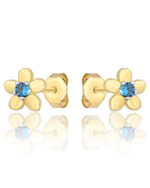 Delicate blue flower gold earrings 8k