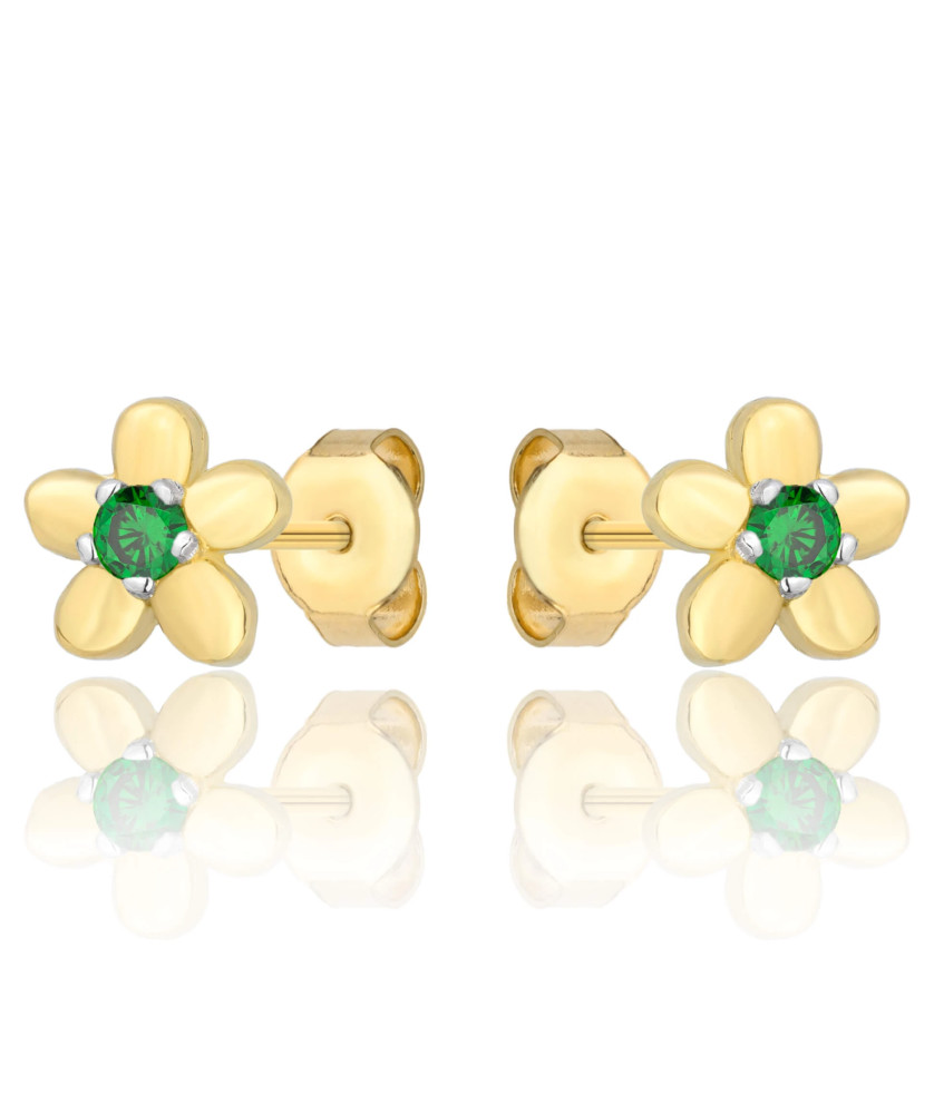 Delicate green flower 8k gold earrings