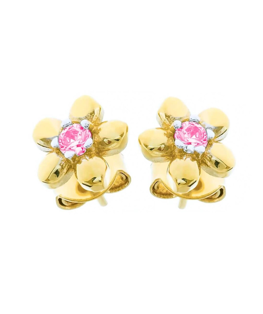 Delicate pink flower 8k gold earrings