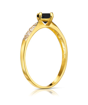 Gold engagement ring with black stone