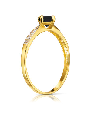 Gold engagement ring with black stone