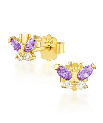 Gold earrings with purple butterflies