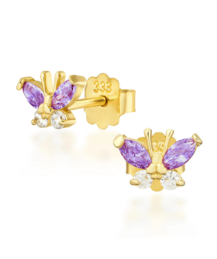 Gold earrings with purple butterflies