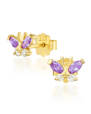 Gold earrings with purple butterflies