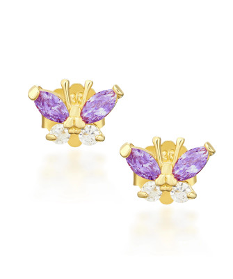 Gold earrings with purple butterflies