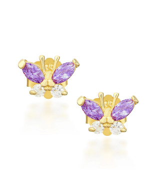 Gold earrings with purple butterflies
