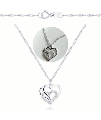 925 Silver Double Heart Necklace with White Stones