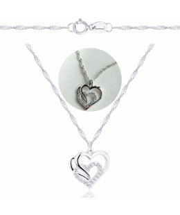 925 Silver Double Heart Necklace with White Stones