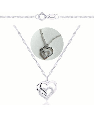 925 Silver Double Heart Necklace with White Stones