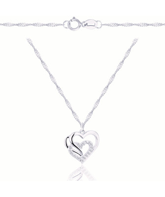 925 Silver Double Heart Necklace with White Stones