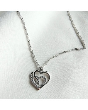 925 Silver Double Heart Necklace with White Stones