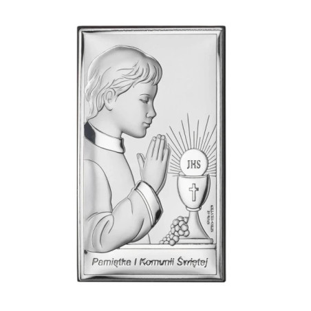 A silver communion souvenir for a boy