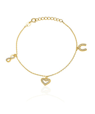 Gold-Plated Heart, Horseshoe & Infinity Bracelet – 925 Silver Symbolic Jewellery