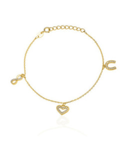 Gold-Plated Heart, Horseshoe & Infinity Bracelet – 925 Silver Symbolic Jewellery