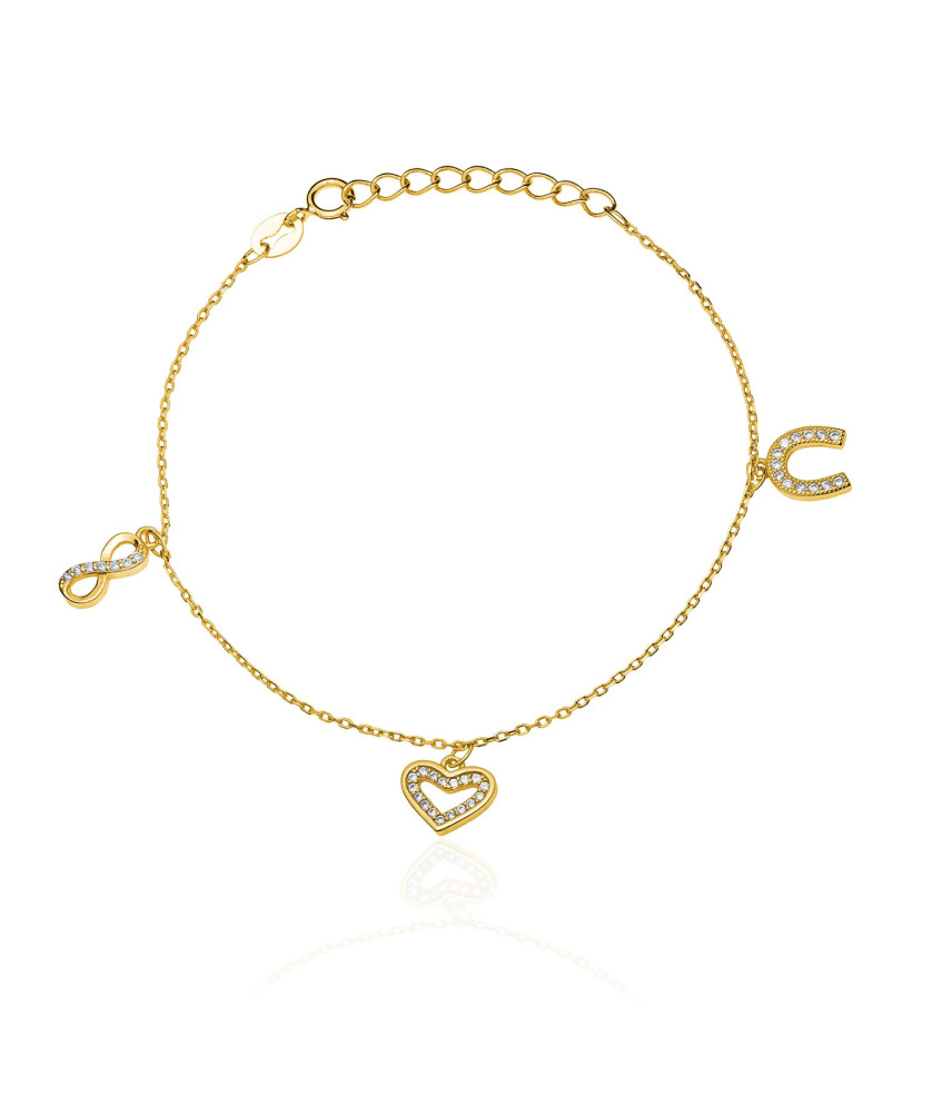Gold-Plated Heart, Horseshoe & Infinity Bracelet – 925 Silver Symbolic Jewellery