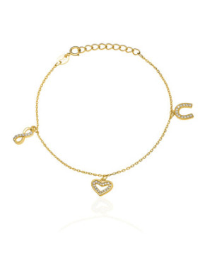 Gold-Plated Heart, Horseshoe & Infinity Bracelet – 925 Silver Symbolic Jewellery