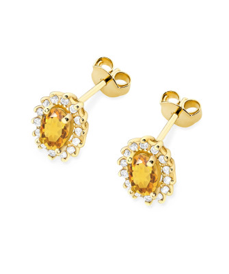 Gold flower earrings 14k with 0.20ct diamond