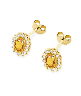 Gold flower earrings 14k with 0.20ct diamond