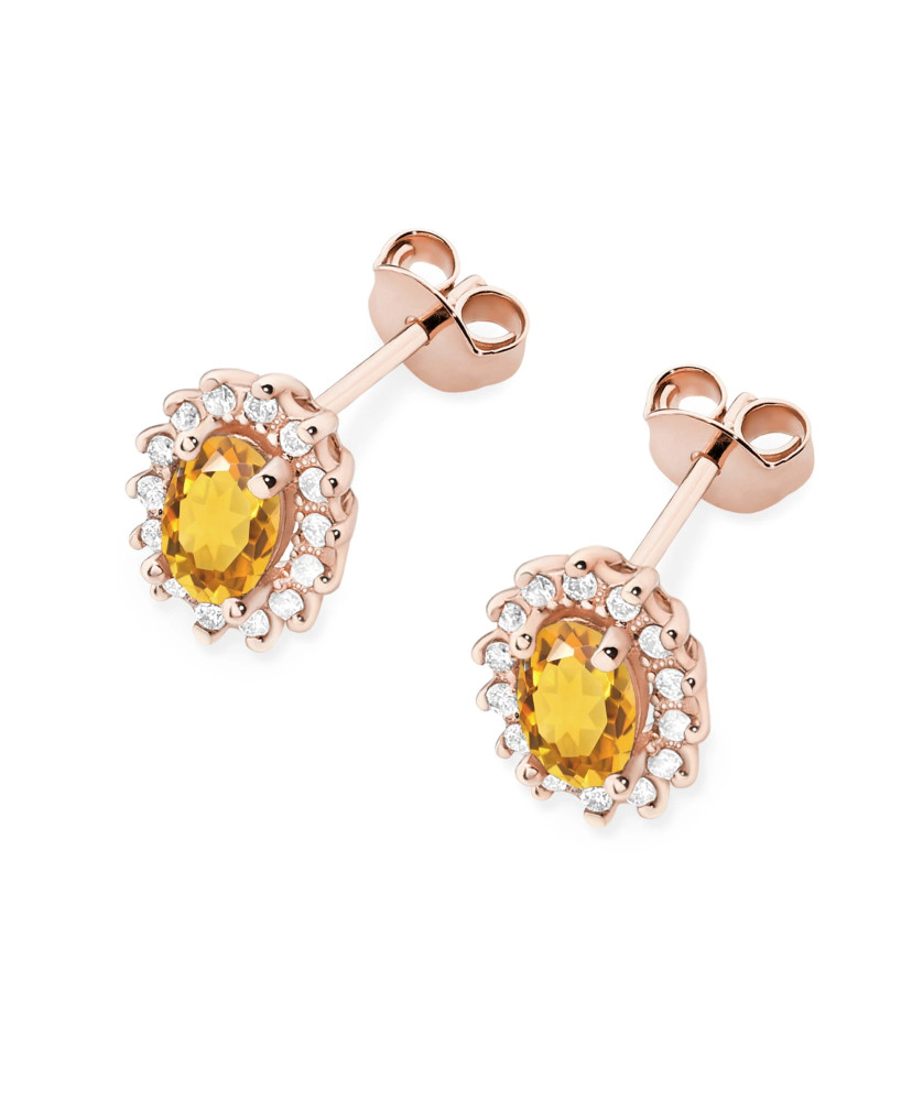 Gold flower earrings 14k with 0.20ct diamond