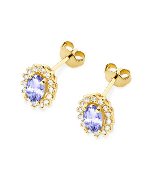 Gold flower earrings 14k with 0.20ct diamond
