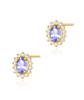 Gold flower earrings 14k with 0.20ct diamond