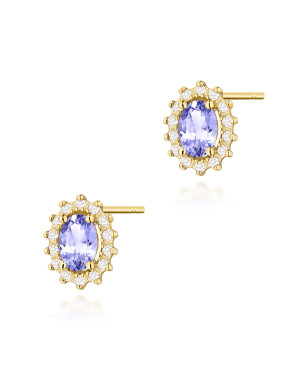 Gold flower earrings 14k with 0.20ct diamond