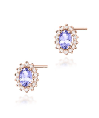 Gold flower earrings 14k with 0.20ct diamond