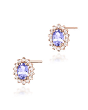 Gold flower earrings 14k with 0.20ct diamond