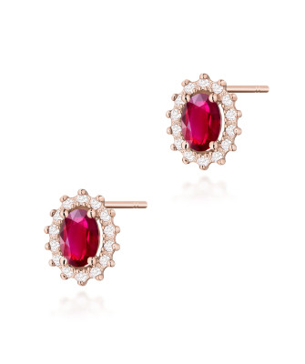 Gold flower earrings 14k with 0.20ct diamond