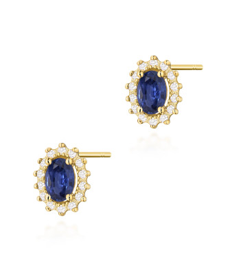 Gold flower earrings 14k with 0.20ct diamond