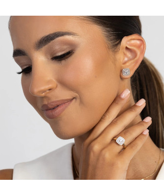 Gold flower earrings 14k with 0.20ct diamond