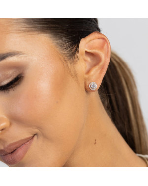 Gold flower earrings 14k with 0.20ct diamond