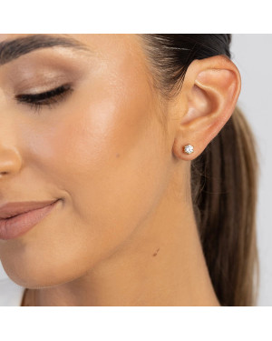 Gold flower earrings 14k with 0.20ct diamond