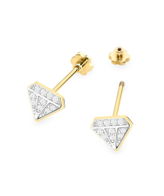 Złote kolczyki kwiatuszki próba 14k z brylantem 0,20ct