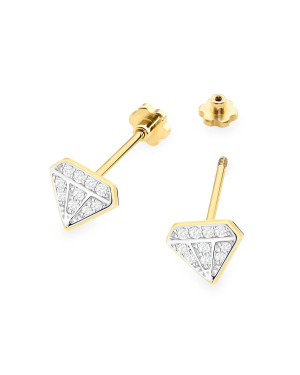 Złote kolczyki kwiatuszki próba 14k z brylantem 0,20ct